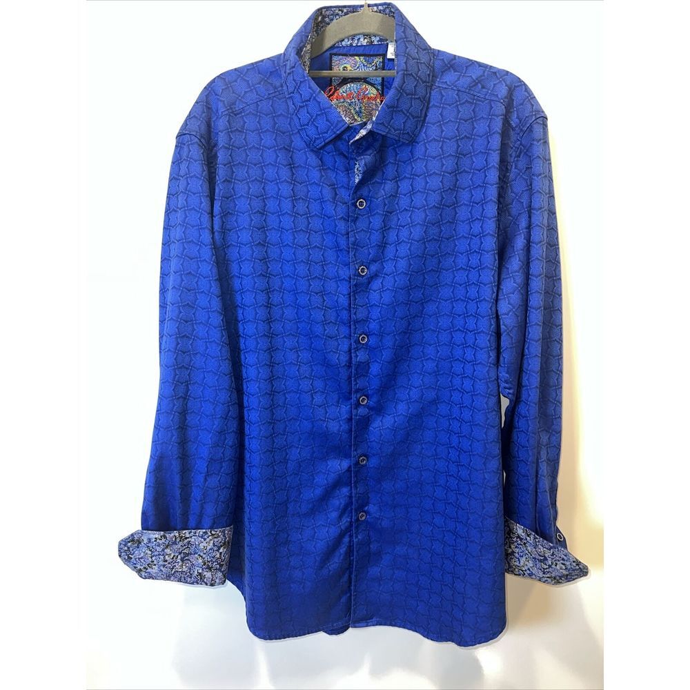 Robert‎ Graham Shirt Navy Blue Long Sleeve Flip Cuff Geometric Rialto Size Large
